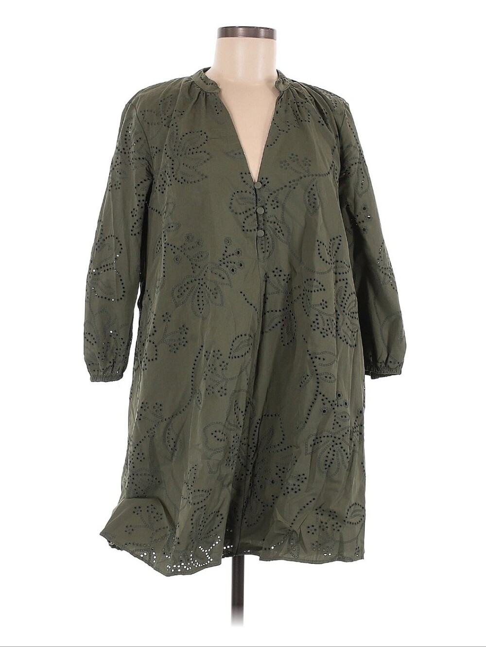 Zara Olive Eyelet Tunic Dress